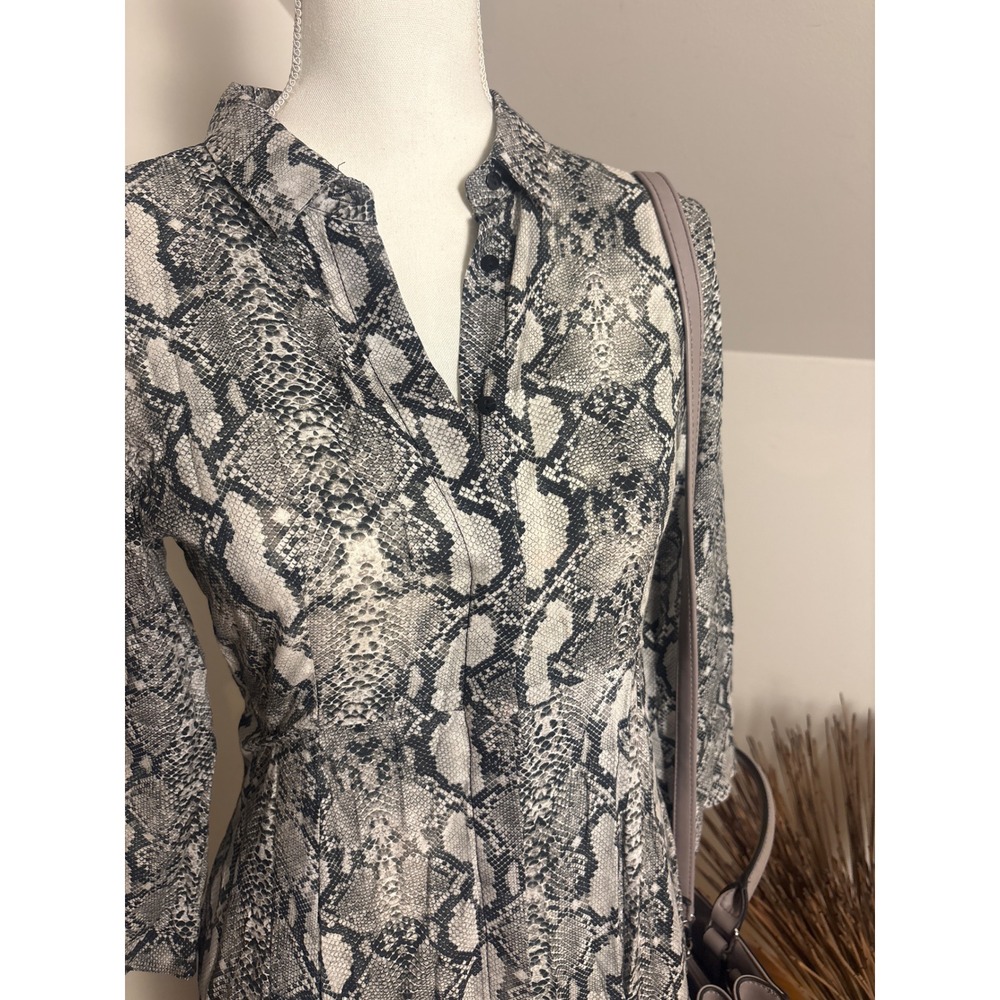 Zara Grey Snakeskin Print Long Sleeve Button Down Maxi Shirt Dress Pleated Skirt
